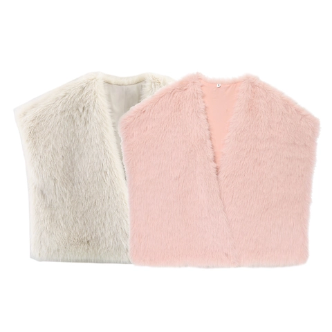 Damen Kunstpelz Weste Elegant Langflor V-Ausschnitt Ärmellos Herbst Winter Warm Einfarbig Shaggy Pelz Weste Für Damen