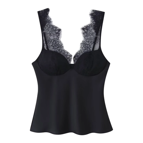 Women Satin Lace Cami Top And Shorts Sexy Deep V Neck Adjustable Straps Big Bow Detail Solid Color Elegant Loungewear