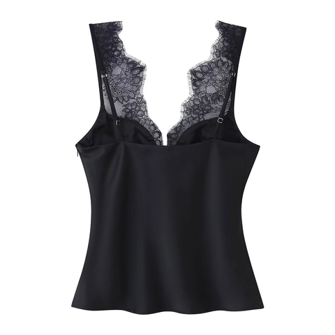 Women Satin Lace Cami Top And Shorts Sexy Deep V Neck Adjustable Straps Big Bow Detail Solid Color Elegant Loungewear