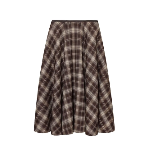Gonna Midi Vintage a Quadri da Donna a Vita Alta a Linea Amia Elegante Gonna a Quadri Marrone Casual per Autunno Inverno Primavera