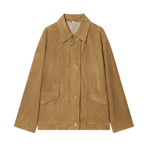 Women Elegant Faux Suede Blazer Jacket Solid Color Lapel Single Breasted Utility Coat With Flap Pockets Autumn Winter Coat