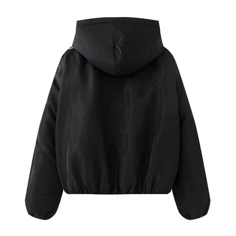 Chaqueta Bomber con Capucha Casual para Mujer Forro Acolchado Manga con Rayas en Contraste Cremallera Ropa de Abrigo Cortavientos Abrigo de Otoño