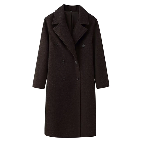 Damen Casual Zweireihiger Wollmantel Herbst Winter Reverskragen Lockerer Langarm Kaffee Jacke Outwear Büro Dame