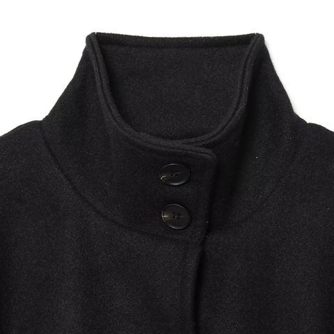 Damen Eleganter Hochkragen Cape Mantel Einfarbig Schwarz Einreihig Taillengürtel Polyester Wolloptik Jacke Herbst Oberbekleidung