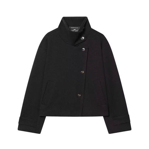 Giacca Corta In Lana Da Donna Collo Alto Bottone Asimmetrico Tinta Unita Manica Lunga Cappotto Autunno Inverno