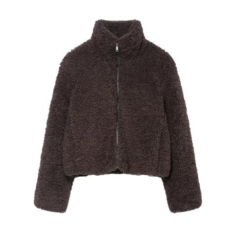 Giacca da Donna in Pile Teddy Invernale Elegante Collo Alto Cappotto in Pelliccia Sintetica Caldo Outwear per Pendolari Caffè