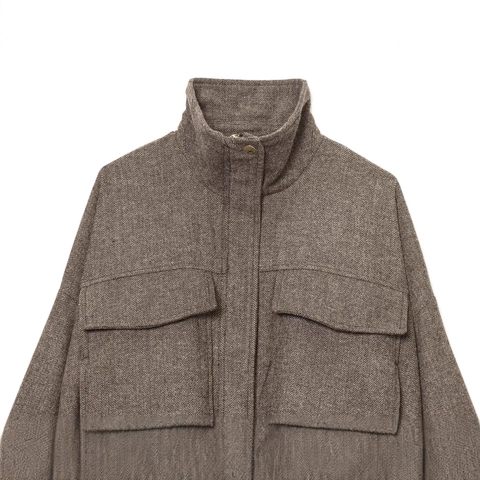 Veste Bombardier Décontractée à Chevrons pour Femmes Col Montant Manches Longues Zippée Manteau Court Ample avec Grandes Poches