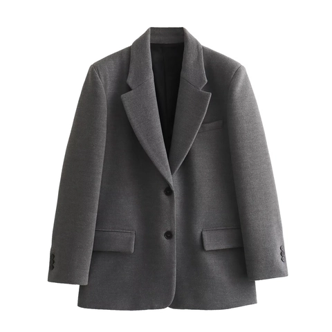 Damen Eleganter Einfarbiger Blazer Jacke Mit Schulterpolstern Einreihig Langarm Casual Outerwear Anzug Mantel