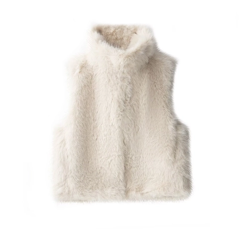 Women Faux Fur Vest Stand Collar Zipper Sleeveless Thick Warm Waistcoat Outerwear Winter Vintage Casual