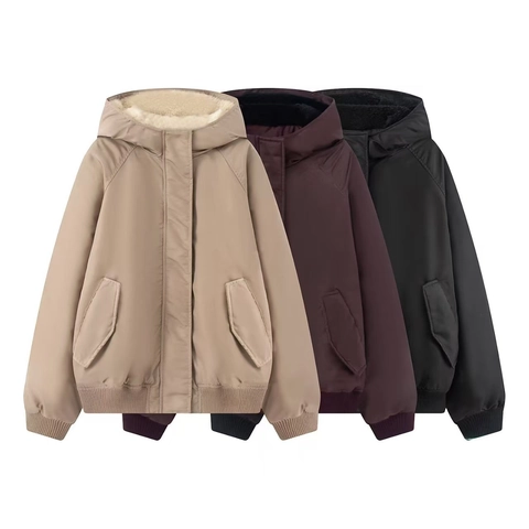 Giacca Imbottita Donna con Cappuccio Foderata in Pile Parka Invernale Ispessito Casual Caldo Cappotto in Cotone a Maniche Lunghe