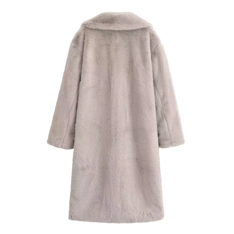 Women Fashion Faux Mink Fur Coat Lapel Long Sleeve Winter Warm Long Outerwear Elegant Solid Color Casual Fleece Overcoat