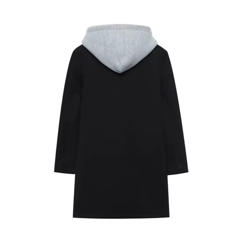 Dames Elegante Double-breasted Trenchcoat Met Capuchon Stiksels Halflang Herfst Lange Mouw Effen Kleur Jas