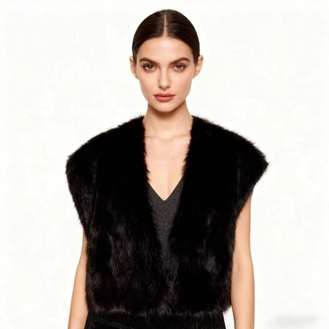 Damen Kunstpelz Weste Ärmellos V Ausschnitt Kurz Weste Kunstpelz Jacke Elegant Herbst Winter Warm Oberbekleidung Casual Mode Top