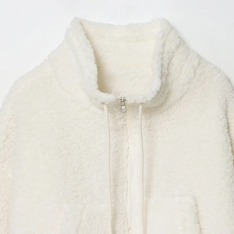 Women Casual Faux Lamb Wool Jacket Stand Collar Zipper Loose Solid Color Long Sleeve Warm Winter Coat Outwear