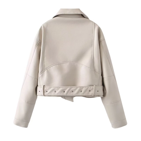 Giacca Corta Da Donna In Ecopelle Stile Biker Con Cintura Colletto A Rever Giacca Moto Argento Metallizzato Bianco Crema