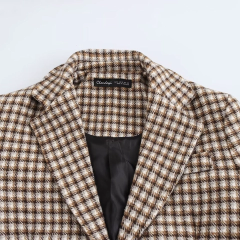 Abrigo Largo de Mujer Vintage Pata de Gallo Retro Cuadros Solapa de Muesca Botón Único Ropa de Abrigo Holgada Chaqueta Invierno