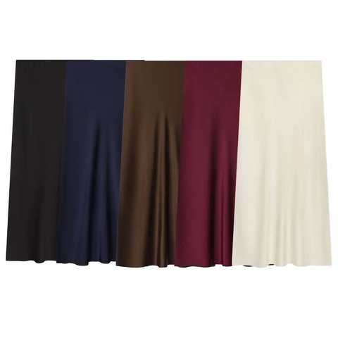 Eleganter Satin Midirock Mit Hoher Taille Für Damen Einfarbig Gerader Rock Büro Pendeln Rock Schwarz Weinrot