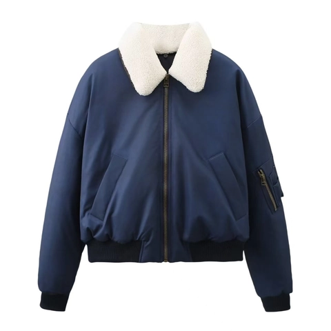 Giacca Bomber Casual da Donna Con Colletto in Pelliccia Sintetica Cappotto Invernale Imbottito Caldo Con Cerniera e Bordi a Costine