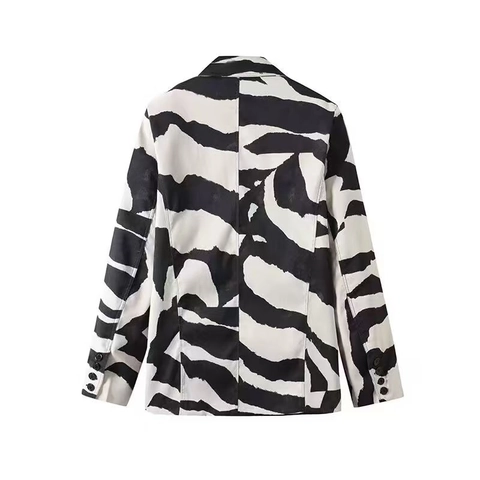Dames Zebra Print Blazer Revers Lange Mouw Pak Jas Single Breasted Werk Kantoor Casual Bovenkleding Mode Jas