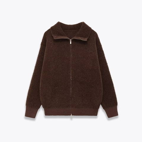 Women Casual Solid Color Bomber Jacket Loose Fit Bouclé Fleece Coat With Full Zip Ribbed Cuffs Warm Autumn Winter Outerwear