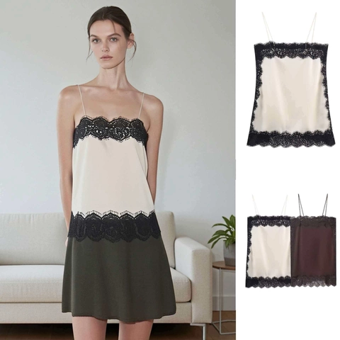 Spitzen Patchwork Satin Cami Top Damen Schlanke Passform Spaghettiträger V Ausschnitt Ärmellos Floral Sexy Elegant Tank Top