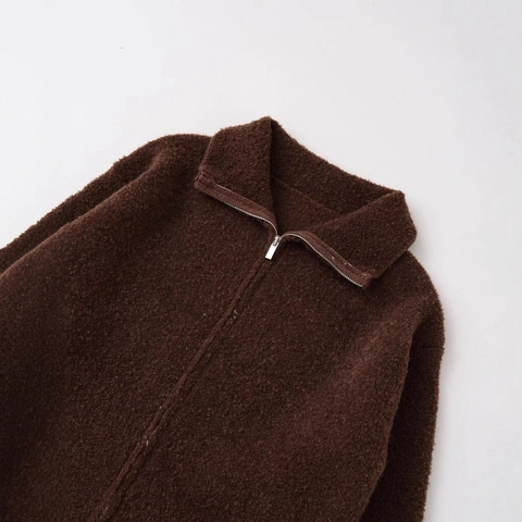 Women Casual Solid Color Bomber Jacket Loose Fit Bouclé Fleece Coat With Full Zip Ribbed Cuffs Warm Autumn Winter Outerwear