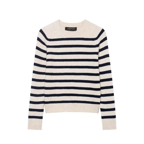Pull en Maille Rayé pour Femme Col Rond Manches Longues Pullover Abricot Bleu Marine Haut en Tricot Souple Style Français