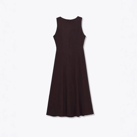 Vestido Midi Ajustado Sin Mangas Con Cuello Cuadrado Para Mujer Con Cinturón Botón Dorado Color Sólido Verano
