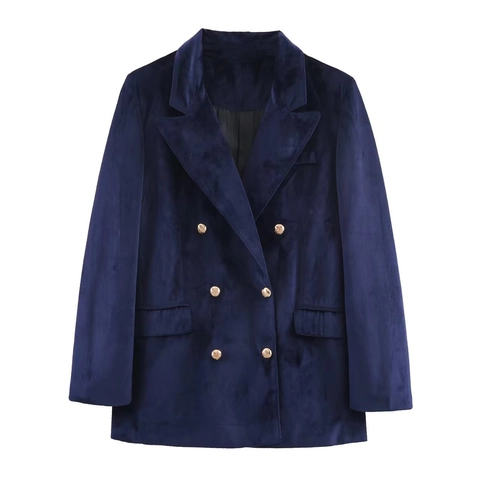 Blazer in Velluto da Donna E Pantaloni a Zampa Elegante Blu Reale Giacca Doppiopetto Bottone Oro Abito da Ufficio Completo