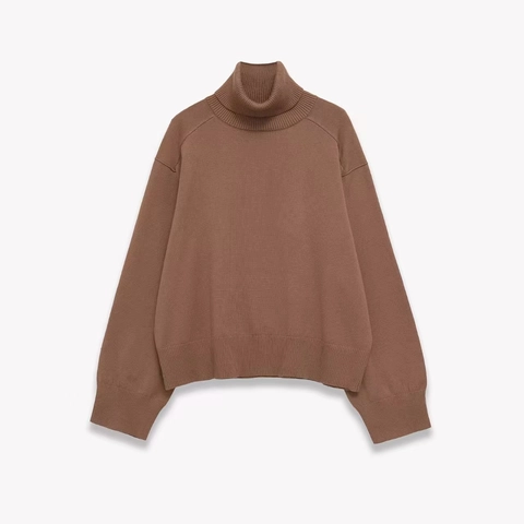 Damen Casual Locker Rollkragen Langarm Gestrickter Pullover Einfarbig Rippstrick Knitwear Top Herbst Winter Mode Warm