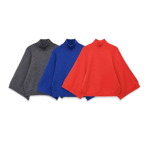 Women's Loose Knit Sweater High Neck Polyester Raglan Batwing Sleeve Oversized Pullover Top For Autumn Casual Daily Wear
