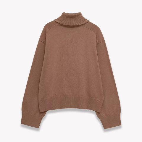Damen Casual Locker Rollkragen Langarm Gestrickter Pullover Einfarbig Rippstrick Knitwear Top Herbst Winter Mode Warm