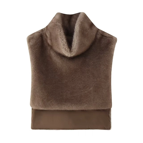 Damen Kunstpelz Rollkragen Falscher Kragen Winter Warm Kunstmink Plüsch Ärmellos Weste Nackenwärmer Halbhoher Kragen Top