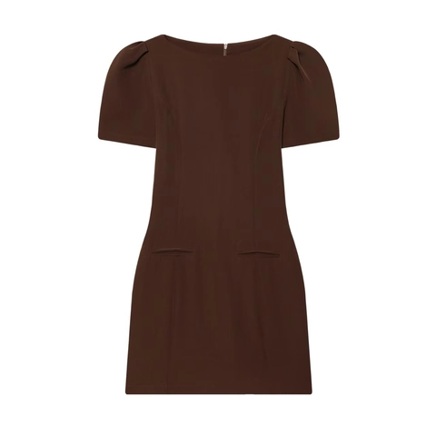 Abito Mini Donna Elegante Aderente Girocollo Maniche a Sbuffo Corte Arricciato Pendolare con Cerniera Nascosta
