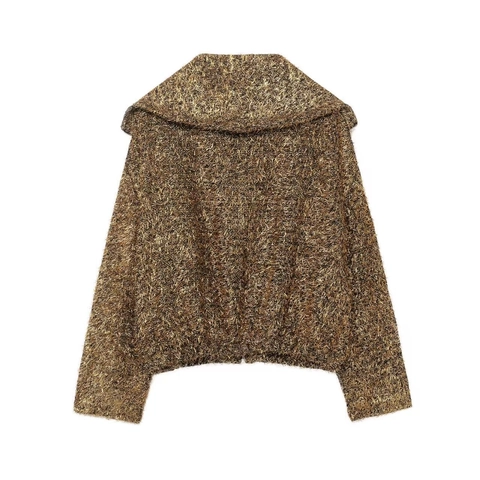 Chaqueta Bomber con Flecos en Oro Metálico para Mujer Ajuste Holgado Cuello Camisero Cremallera Abrigo Brillante para Fiesta Navidad Clubwear