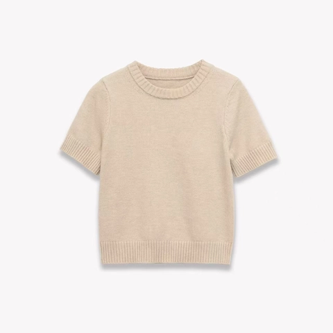 Damen Casual Rundhals Kurzarm Strickpullover Basic Einfarbig Gerippter Saum Pullover Top Mode Pendeln Strickwaren