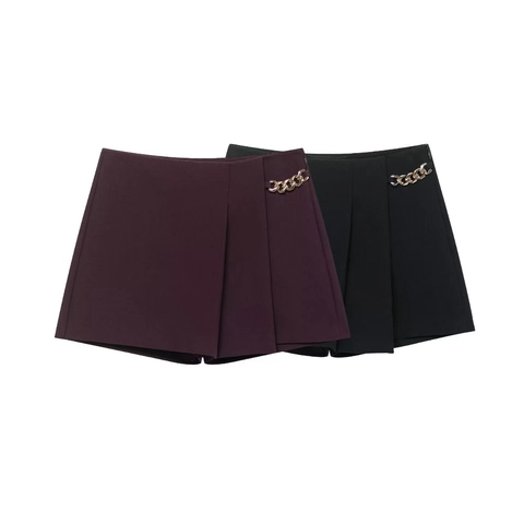 Gonna Pantalone a Vita Alta da Donna Con Catena in Metallo Decorativa Asimmetrica a Pieghe Gonna Pantalone per Pantaloni da Ufficio Eleganti