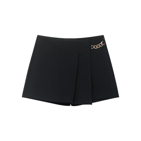 Gonna Pantalone a Vita Alta da Donna Con Catena in Metallo Decorativa Asimmetrica a Pieghe Gonna Pantalone per Pantaloni da Ufficio Eleganti