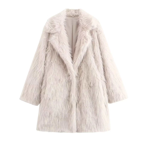Cappotto Invernale in Pelliccia Sintetica da Donna Elegante Collo a Rever Manica Lunga Giacca Calda Larga Capispalla Versatile Tinta Unita