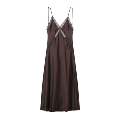 Dames Sexy Satijn Midi Jurk Kant Trim Rugloos V-hals Cami Jurk Elegant Spaghetti Strap Bodycon Feest Zomer Jurken