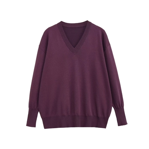 Pull en Tricot Décontracté à Col en V pour Femme Ample Oversize Manches Longues Pullover Streetwear Automne Hiver