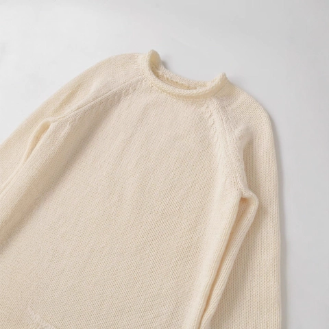 Suéter de Punto Grueso Casual para Mujer Cuello Redondo Manga Larga Jersey Holgado Beige Color Sólido Otoño Invierno Streetwear Top