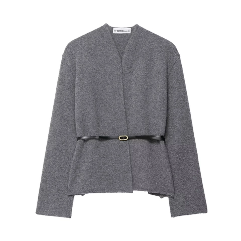 Women's Casual V-Neck Knitted Cardigan With Belt Solid Color Long Sleeve Sweater Coat For Autumn Winter Fashion Tops
