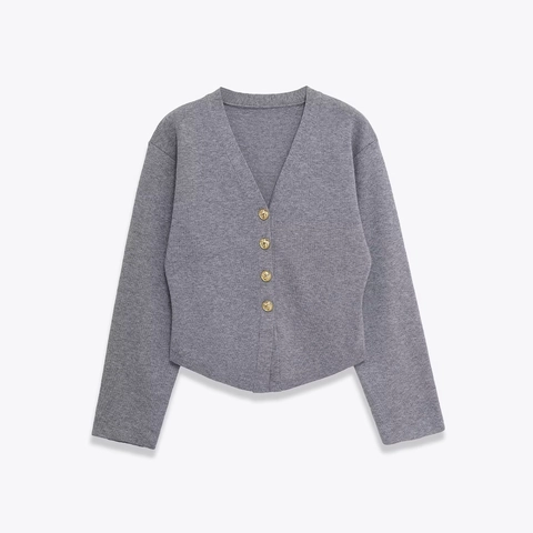 Cárdigan de Punto Casual para Mujer Con Cuello en V Suéter de Manga Larga Con Botones Dorados Color Sólido Otoño Invierno Top
