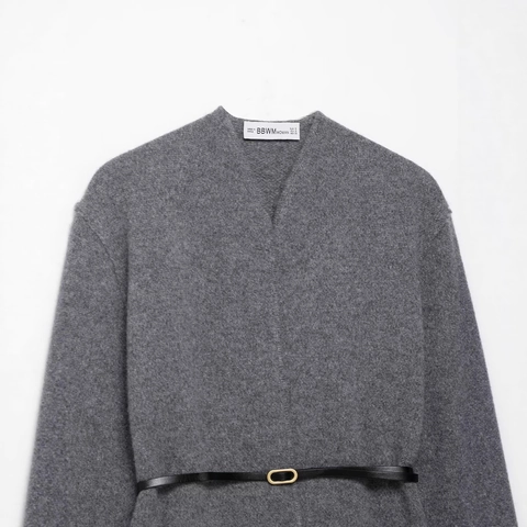 Women's Casual V-Neck Knitted Cardigan With Belt Solid Color Long Sleeve Sweater Coat For Autumn Winter Fashion Tops