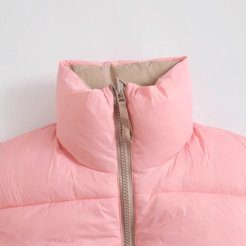Women Stand Collar Puffer Vest Quilted Sleeveless Jacket Color Block Polyester Padded Waistcoat With Drawstring Hem Outwear