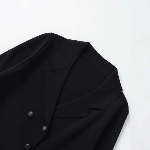 Women's Knitted Double Breasted Blazer Fashion Lapel Three Quarter Sleeve Slim Fit Solid Color Casual Streetwear Jacket