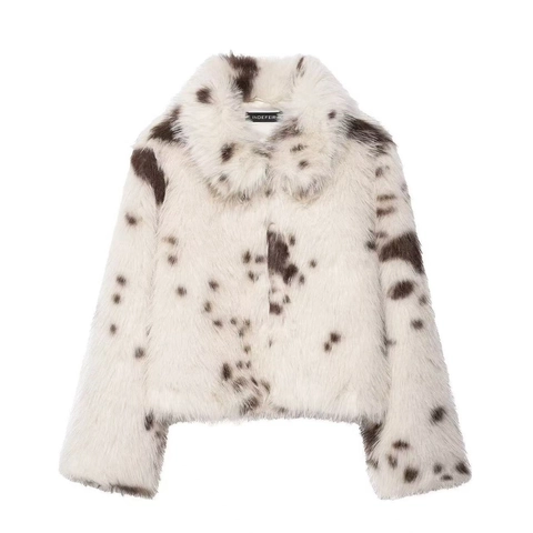 Eleganter Kunstpelzmantel Mit Tierdruck Für Damen Revers Langarm Warme Kurze Jacke Winter Streetwear Oberbekleidung