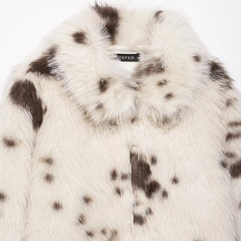 Eleganter Kunstpelzmantel Mit Tierdruck Für Damen Revers Langarm Warme Kurze Jacke Winter Streetwear Oberbekleidung