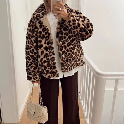 Dames Casual Gevoerde Gewatteerde Jas Met Luipaardprint Kunstbontkraag Contrast Single Breasted Warme Lange Mouwen Bovenkleding